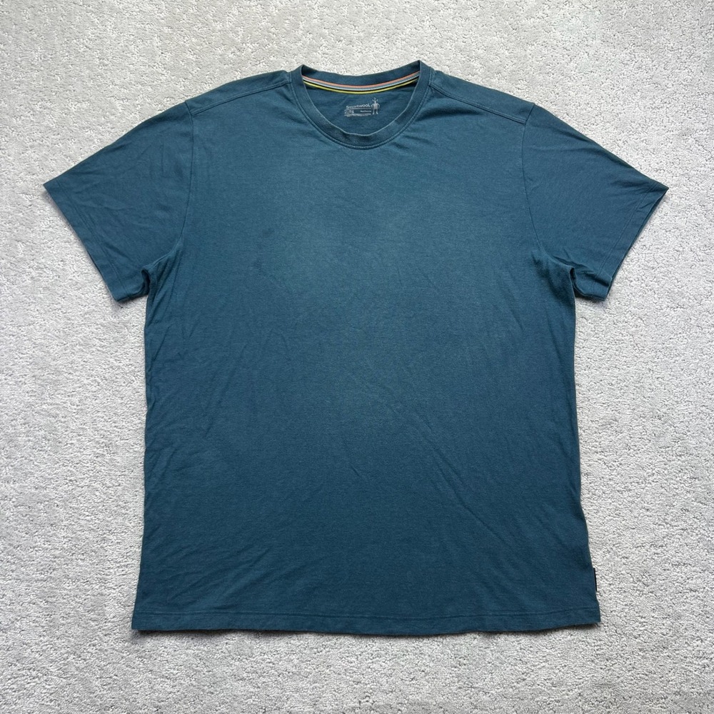Smartwool Perfect Crew T-Shirt Mens XL Blue Merino Wool Cotton Blend Base Layer